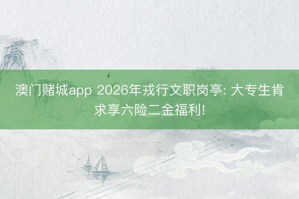 澳门赌城app 2026年戎行文职岗亭: 大专生肯求享六险二金福利!